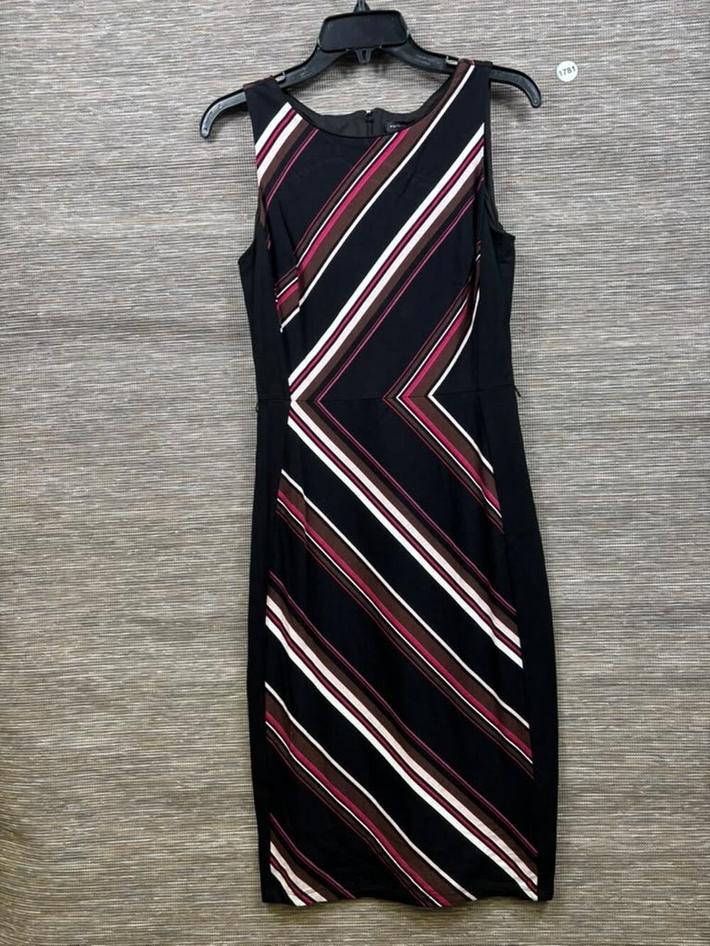 White House Black Market Striped Sheath Dress Womens Size 4 Black Knee Length